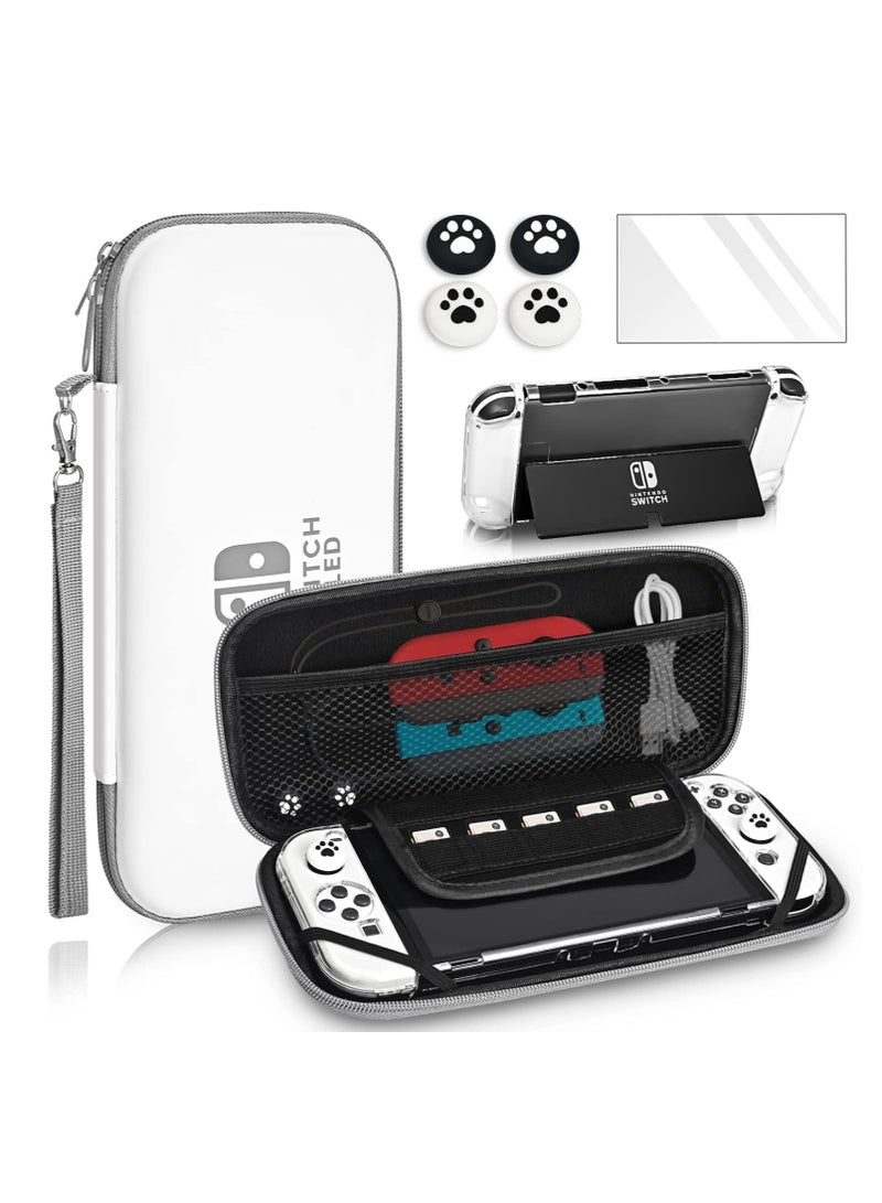 Carrying Case for Nintendo Switch & Switch OLED,Compact and Portable Storage Set with Tempered Film, Switch OLED Crystal case, Thumb Grip Accessories