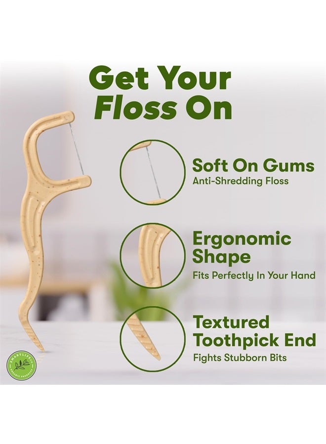 Biodegradable Dental Floss Picks - Natural Plastic Free Tooth Flosser for Adults & Kids | Eco-Friendly Unwaxed Floss | Organic Toothpick Stick Soft On Gum & Teeth | Vegan, Unflavored 100ct