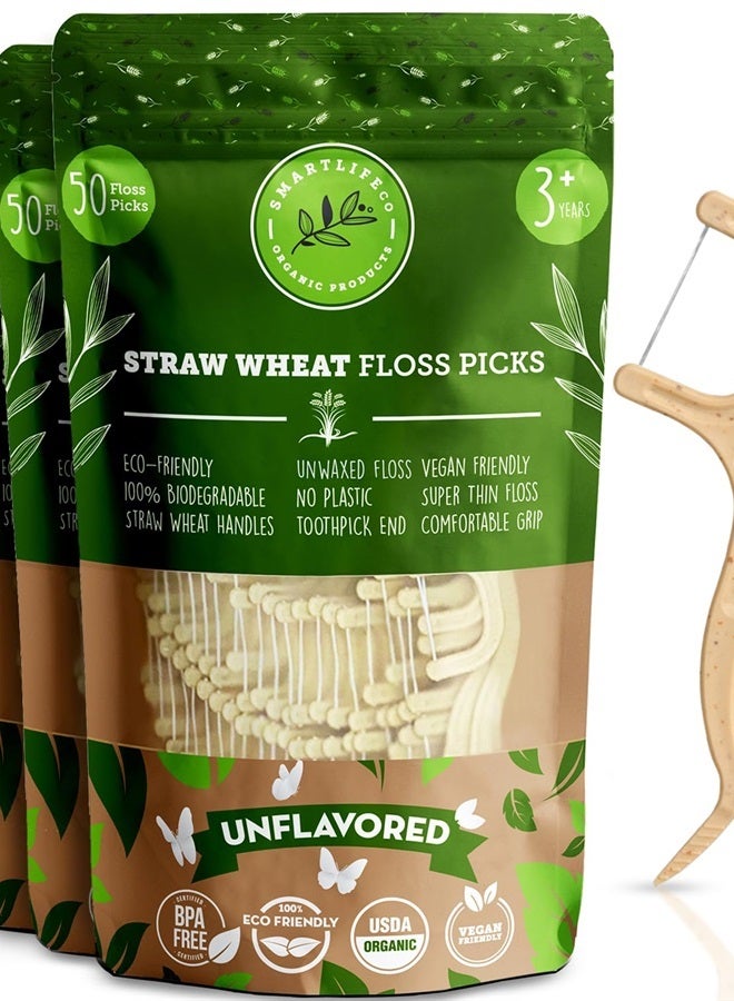 Biodegradable Dental Floss Picks - Natural Plastic Free Tooth Flosser for Adults & Kids | Eco-Friendly Unwaxed Floss | Organic Toothpick Stick Soft On Gum & Teeth | Vegan, Unflavored 100ct