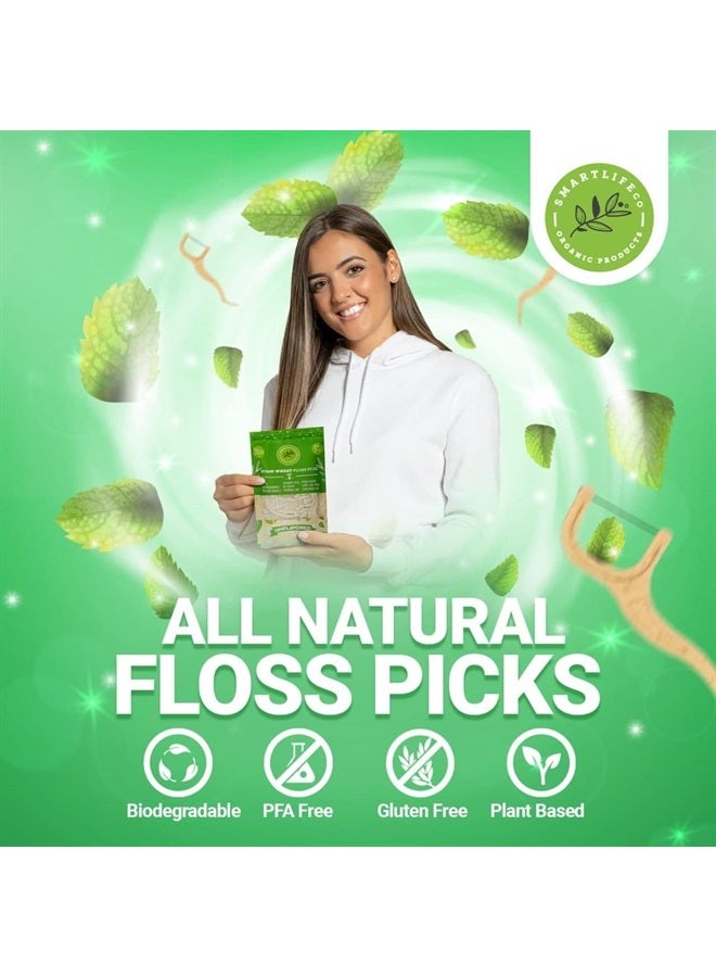 Biodegradable Dental Floss Picks - Natural Plastic Free Tooth Flosser for Adults & Kids | Eco-Friendly Unwaxed Floss | Organic Toothpick Stick Soft On Gum & Teeth | Vegan, Unflavored 100ct