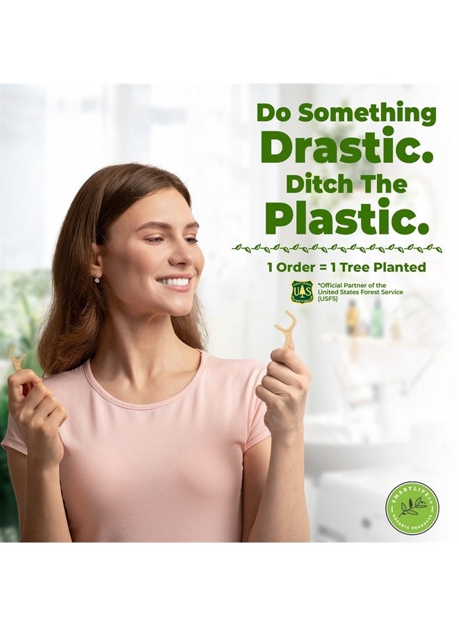 Biodegradable Dental Floss Picks - Natural Plastic Free Tooth Flosser for Adults & Kids | Eco-Friendly Unwaxed Floss | Organic Toothpick Stick Soft On Gum & Teeth | Vegan, Unflavored 100ct
