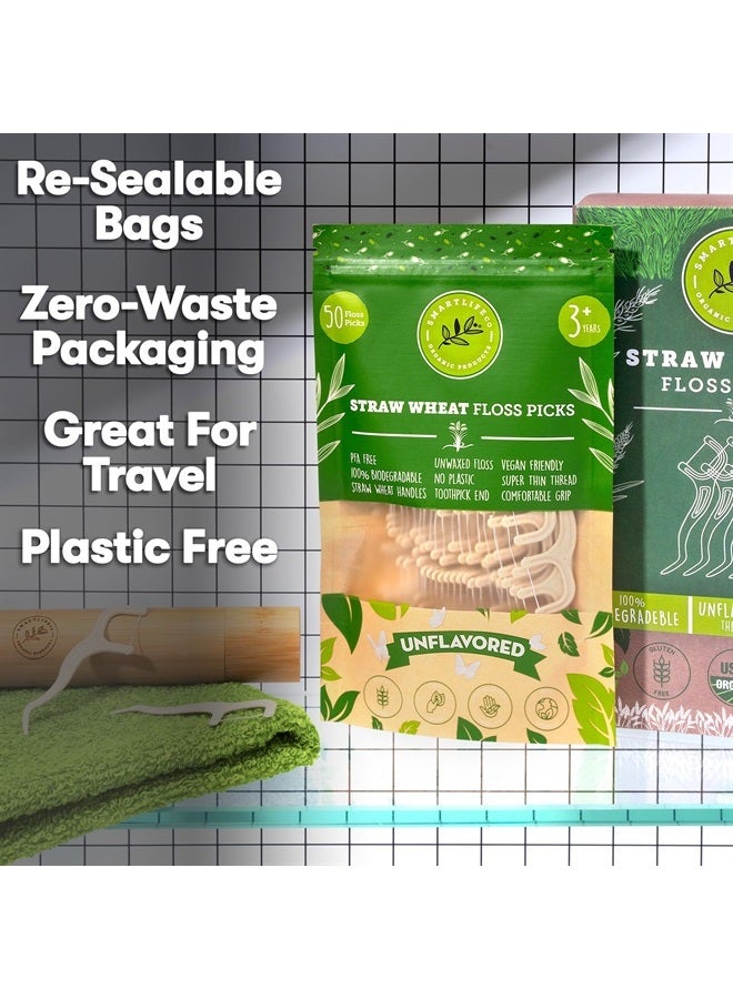 Biodegradable Dental Floss Picks - Natural Plastic Free Tooth Flosser for Adults & Kids | Eco-Friendly Unwaxed Floss | Organic Toothpick Stick Soft On Gum & Teeth | Vegan, Unflavored 100ct