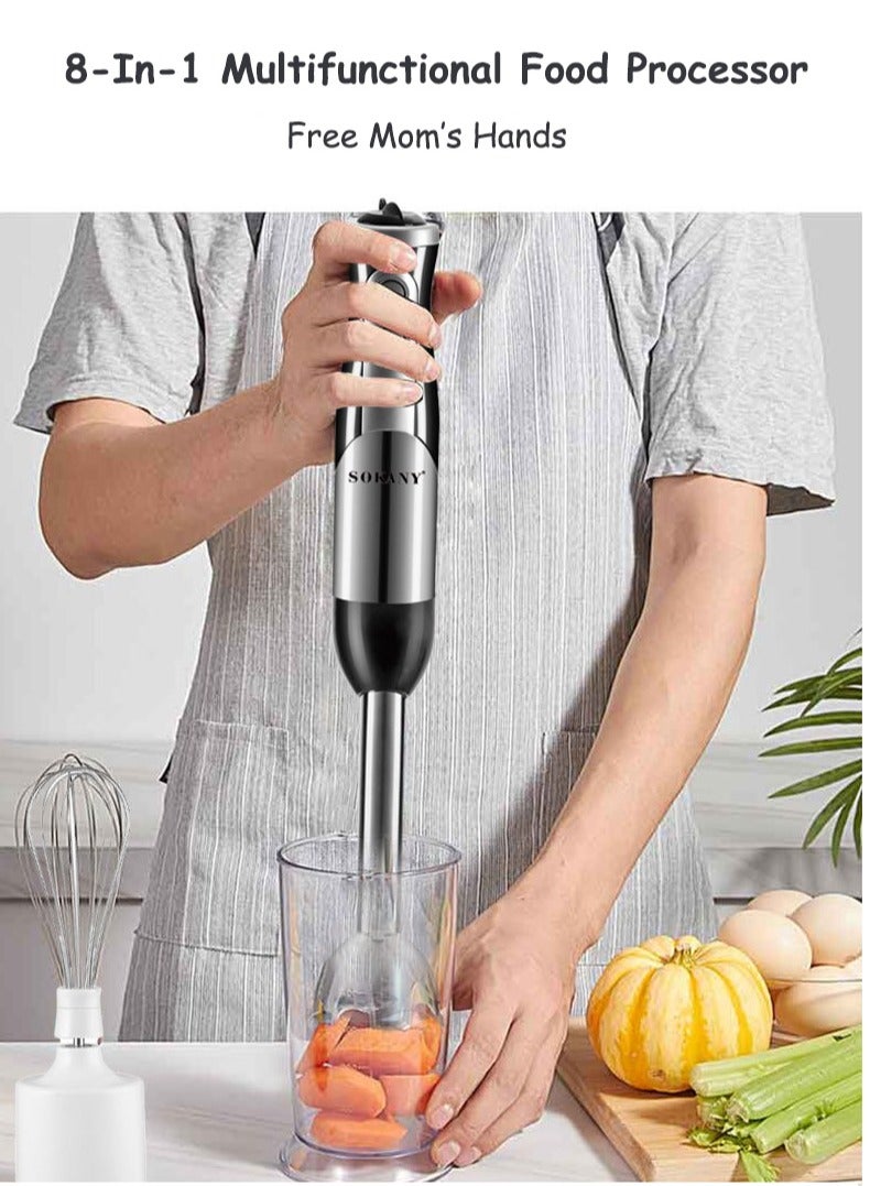 8-In-1 Hand Blender with Chopper,Mixer,Whisk,Juice Blender,Slice,500ml Mixing Beaker,Multifunctional Food Processor,700W SK5011-8