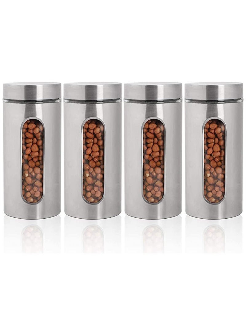 Stainless Steel Food Storage Canister Sets,Set of 4 Airtight Sugar Coffee Tea Candy Storage Jars 1300ml
