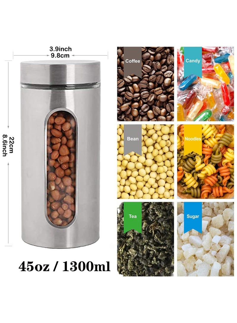 Stainless Steel Food Storage Canister Sets,Set of 4 Airtight Sugar Coffee Tea Candy Storage Jars 1300ml
