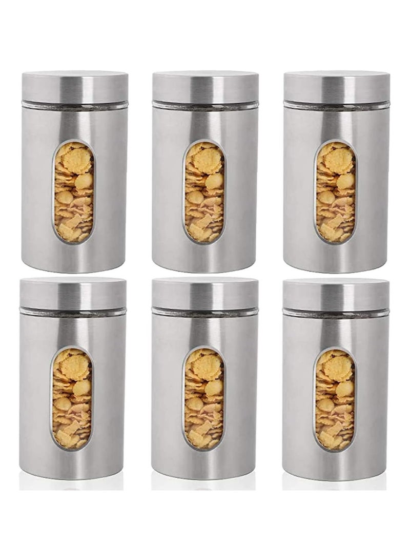 Stainless Steel Food Storage Canister Sets,Set of 6 Airtight Sugar Coffee Tea Candy Storage Jars 950ml