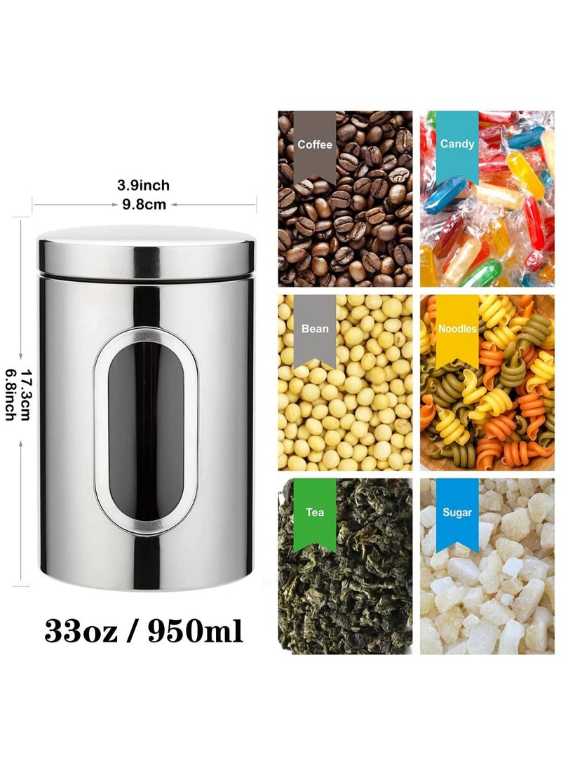 Stainless Steel Food Storage Canister Sets,Set of 6 Airtight Sugar Coffee Tea Candy Storage Jars 950ml