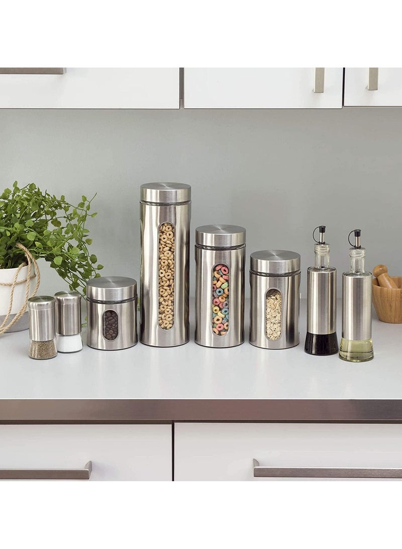 Stainless Steel Food Storage Canister Sets,Set of 6 Airtight Sugar Coffee Tea Candy Storage Jars 950ml