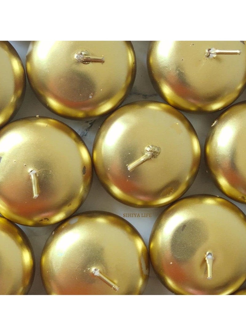 Pack of 20 Gold Floating Candles, 5x3cm, Unscented & Dripless Dinner Candles for Decor, Events, Natural Wax with Cotton Wicks, 5-6 Hours Burn Time