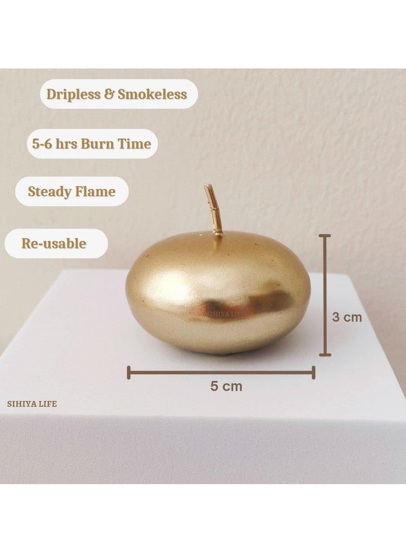 Pack of 20 Gold Floating Candles, 5x3cm, Unscented & Dripless Dinner Candles for Decor, Events, Natural Wax with Cotton Wicks, 5-6 Hours Burn Time