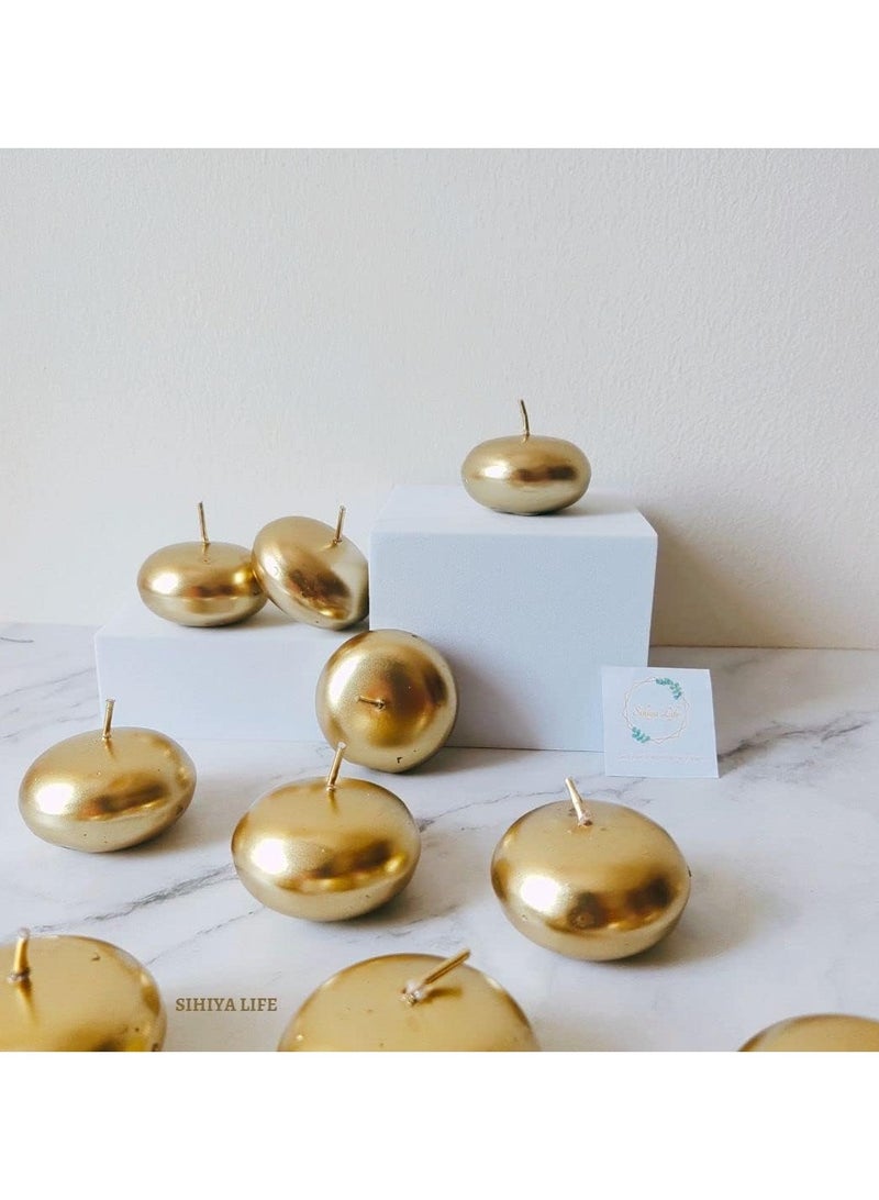 Pack of 20 Gold Floating Candles, 5x3cm, Unscented & Dripless Dinner Candles for Decor, Events, Natural Wax with Cotton Wicks, 5-6 Hours Burn Time