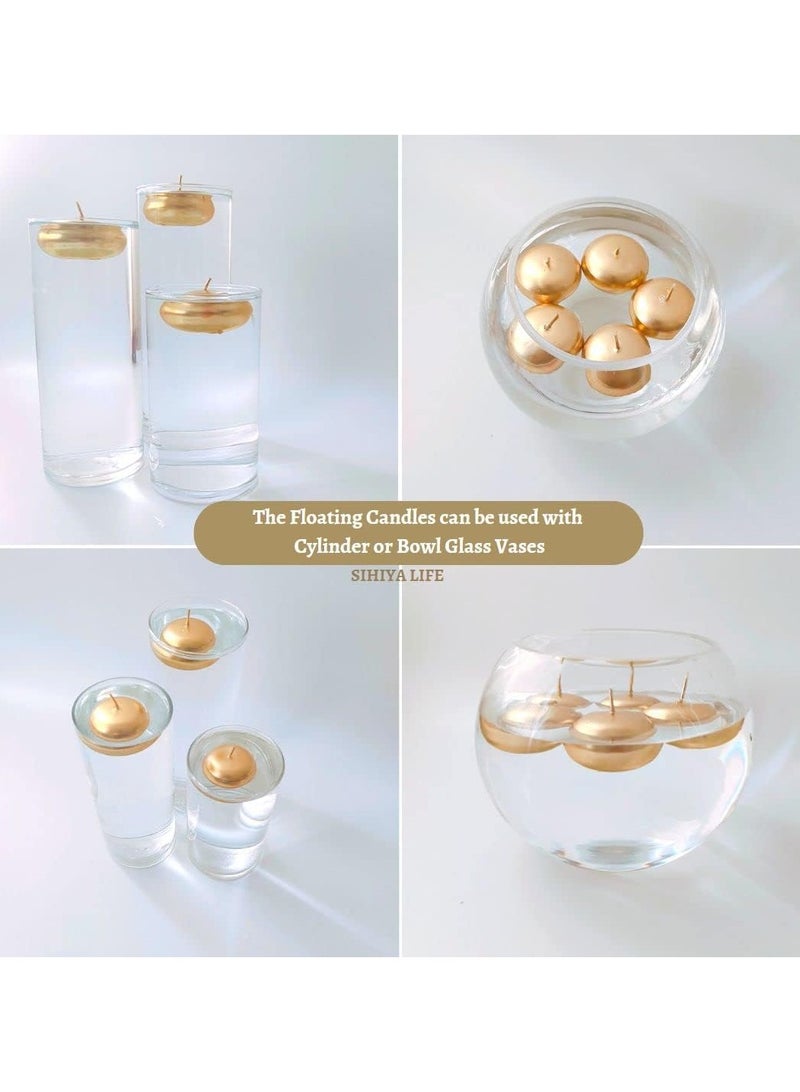 Pack of 20 Gold Floating Candles, 5x3cm, Unscented & Dripless Dinner Candles for Decor, Events, Natural Wax with Cotton Wicks, 5-6 Hours Burn Time