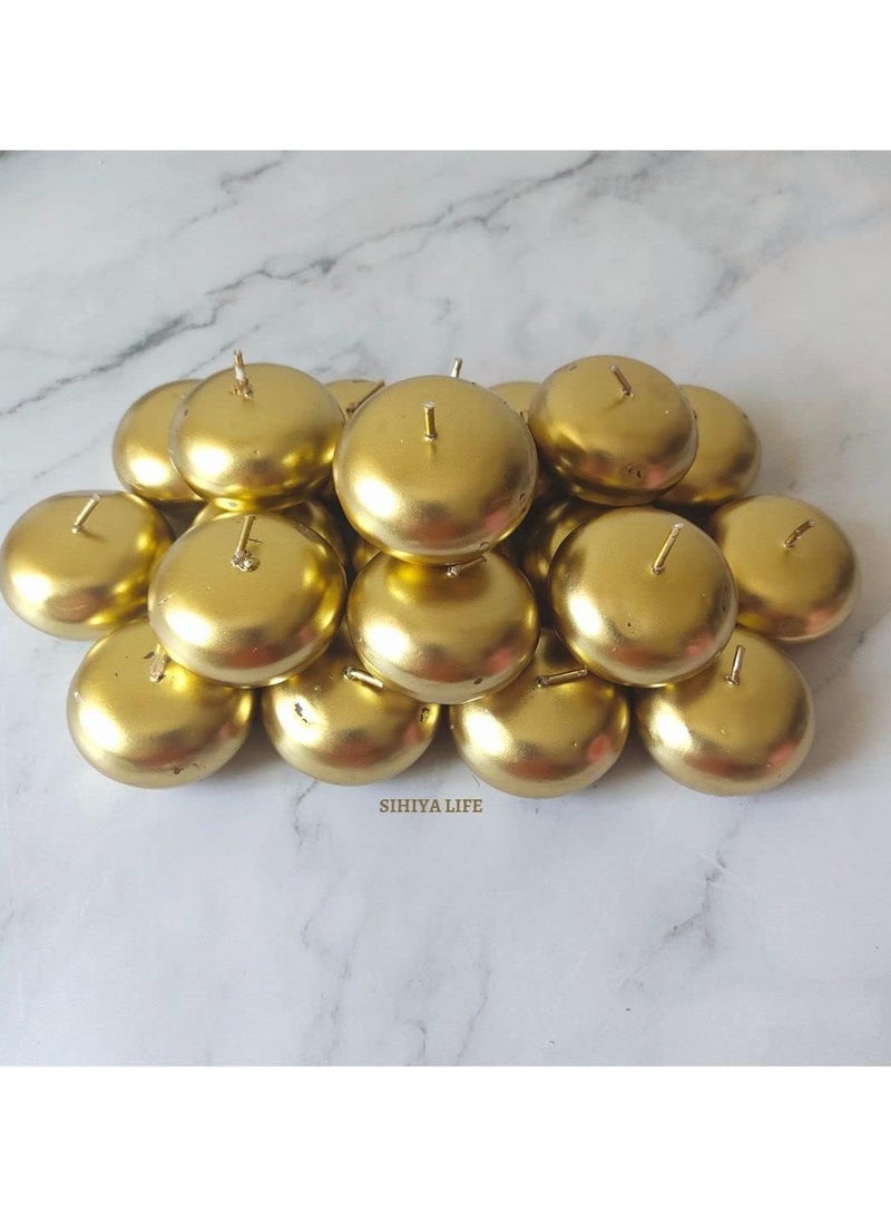 Pack of 20 Gold Floating Candles, 5x3cm, Unscented & Dripless Dinner Candles for Decor, Events, Natural Wax with Cotton Wicks, 5-6 Hours Burn Time