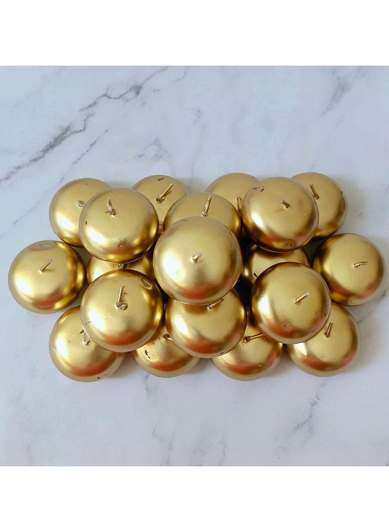 Pack of 20 Gold Floating Candles, 5x3cm, Unscented & Dripless Dinner Candles for Decor, Events, Natural Wax with Cotton Wicks, 5-6 Hours Burn Time