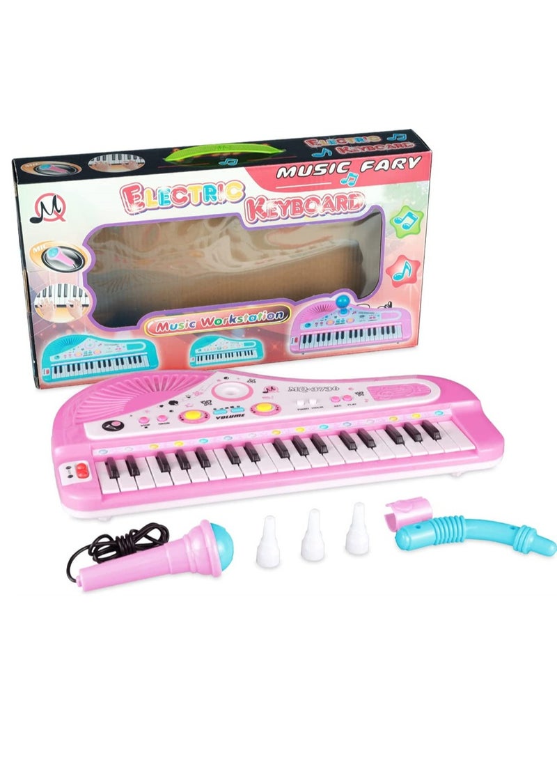 Kids Piano Keyboard, Piano for Kids with Microphone Portable Electronic Keyboards for Beginners 37 Keys Musical Toy for Baby Girls Birthday Gift 3 4 5 6 7 Year Old Kids Toy Piano (Pink)