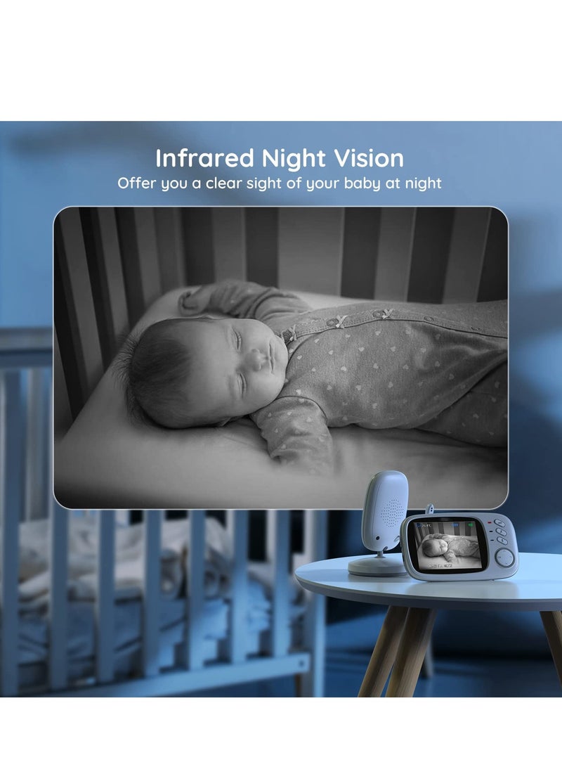 Baby Monitor Wireless Video Baby Monitor with Camera 3.2'' HD Screen  Night Vision Two-Way Talk Feeding Reminder