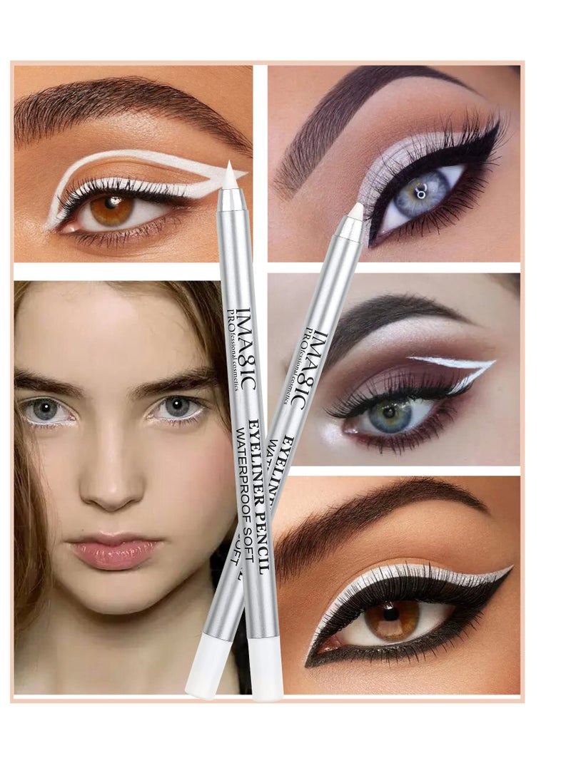 White Waterproof Gel Eyeliner Pens, Highlighter Eye Liner Pencil, Matte Long Lasting  White Eye Liner, Super Smooth formula Eyeshadow Makeup Pen, Polished White Luster, with Pencil Sharpener