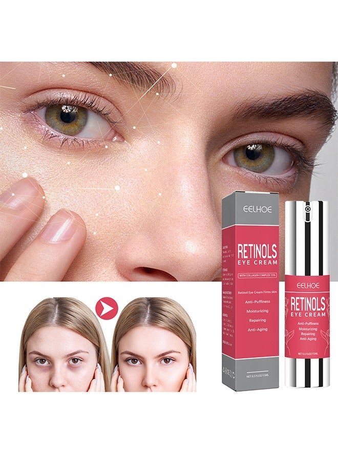 Retinols Eye Cream -for Dark Circles and Puffiness, Anti Aging Eye Cream with Hyaluronic Acid and Collagen, Under Eye Cream Dark Circles and Puffiness,Anti-aging  Reduces Wrinkles 15ml