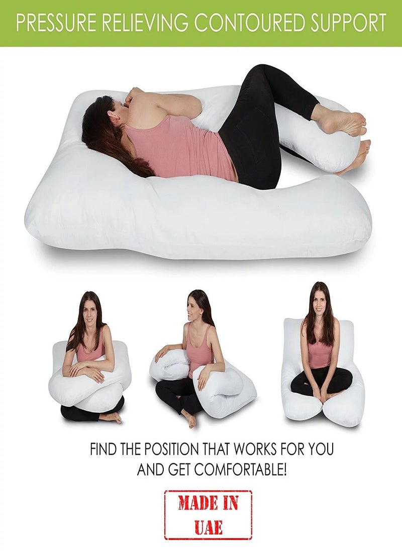 U Shaped Body Support Pillow Cotton White 130x70cm