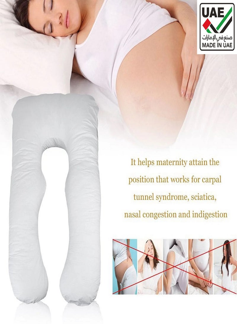 U Shaped Body Support Pillow Cotton White 130x70cm