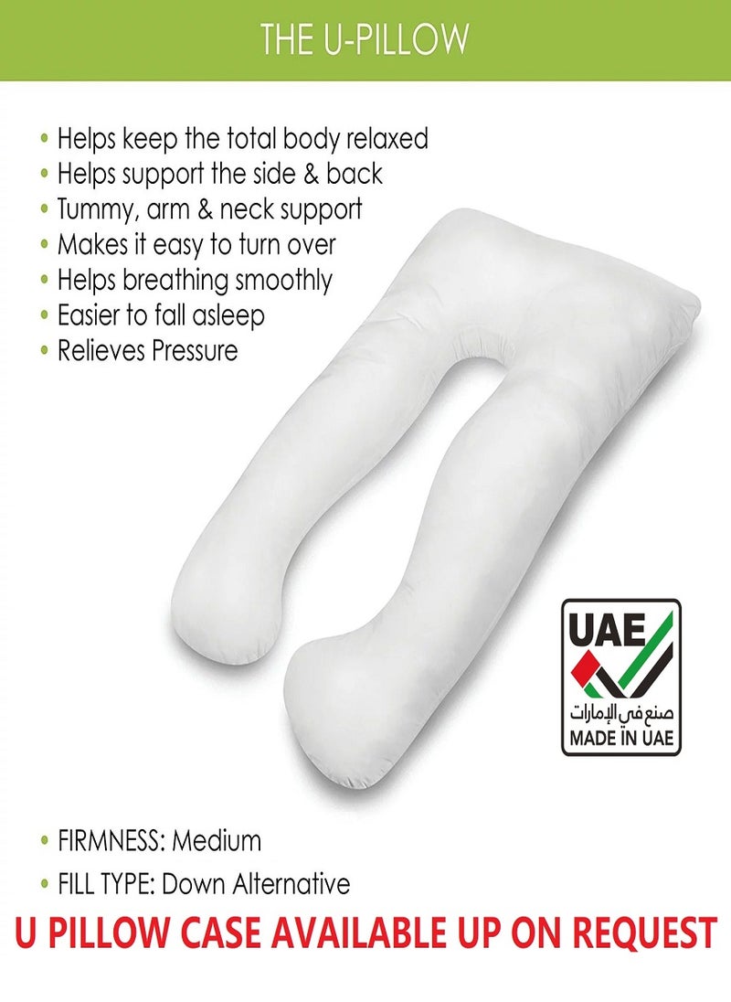 U Shaped Body Support Pillow Cotton White 130x70cm