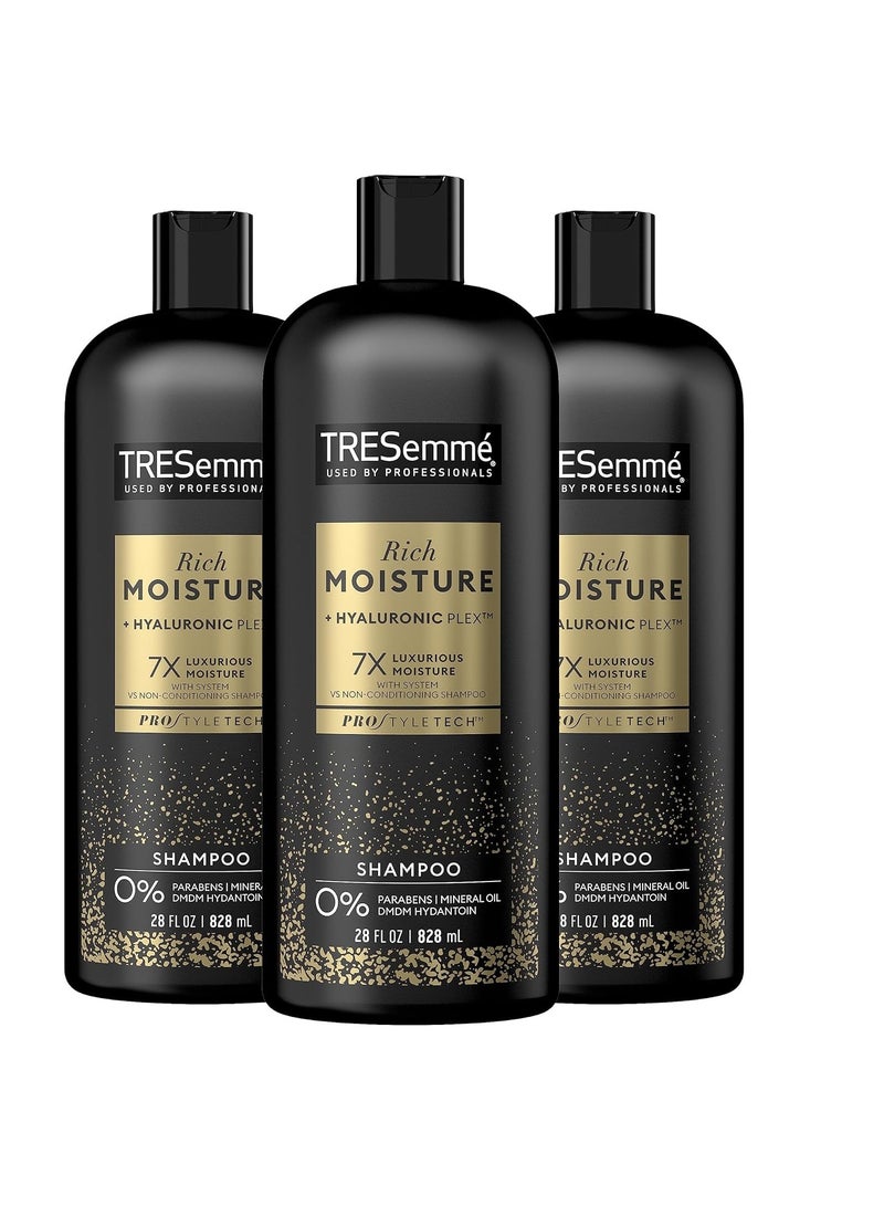 TRESemmé Shampoo Moisture Rich 3 Count for Dry Hair Professional Quality Salon-Healthy Look and Shine Moisture Rich Formulated with Vitamin E and Biotin 28 oz