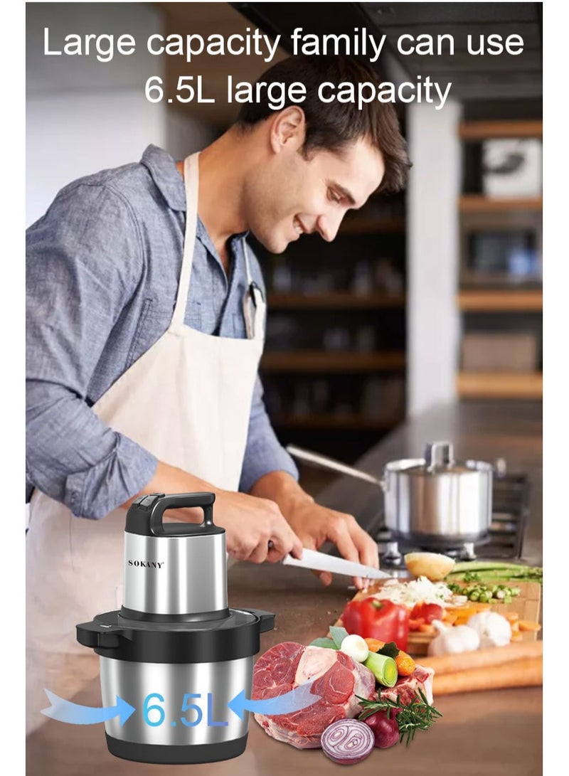 6.5L Meat Grinder,3 Speeds Electric Meat Grinder,Electric Chopper,Food Processor with 4-Blades,1500W,SK-YM-7033,Silver/Black