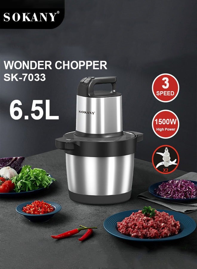 6.5L Meat Grinder,3 Speeds Electric Meat Grinder,Electric Chopper,Food Processor with 4-Blades,1500W,SK-YM-7033,Silver/Black