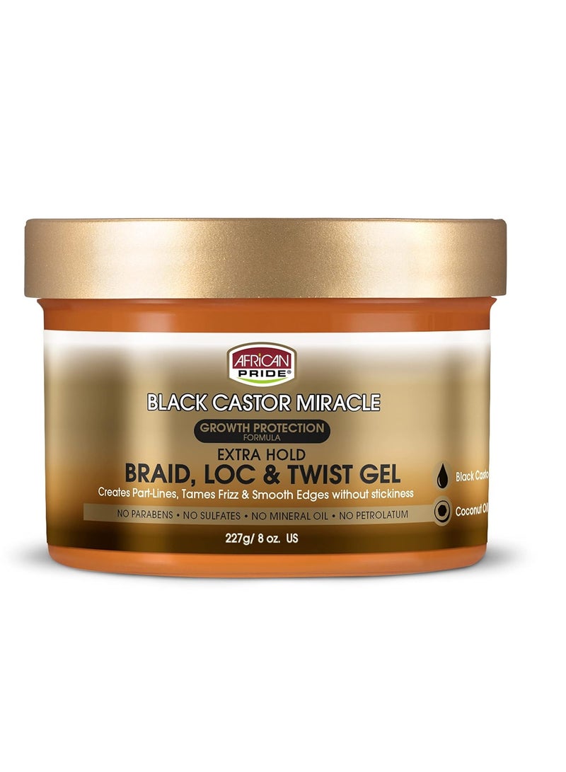 African Pride Black Castor Miracle Extra Hold Braid, Loc, Twist Gel, Tames Frizz & Edges, No Parabens, Sulfates, Mineral Oil or Petrolatum, Contains Black Castor & Coconut Oil