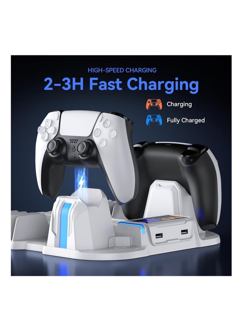 PS5 Slim Cooling Stand with Controller Charging Station for PS5 Slim Console(Digital/Disc), PS5 Slim Accessories Incl. 3 Levels Cooling Fan, 12 Pcs Game Storage for Playsation 5 Slim
