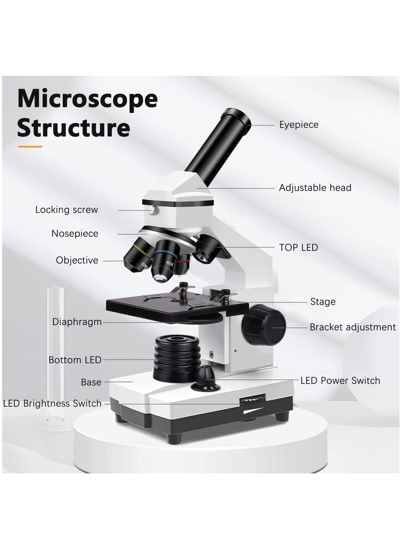 100X-2000X Microscopes for Kids Students Adults, Powerful Biological Microscopes for School Laboratory Home Education,with Microscope Slides Set, Phone Adapter