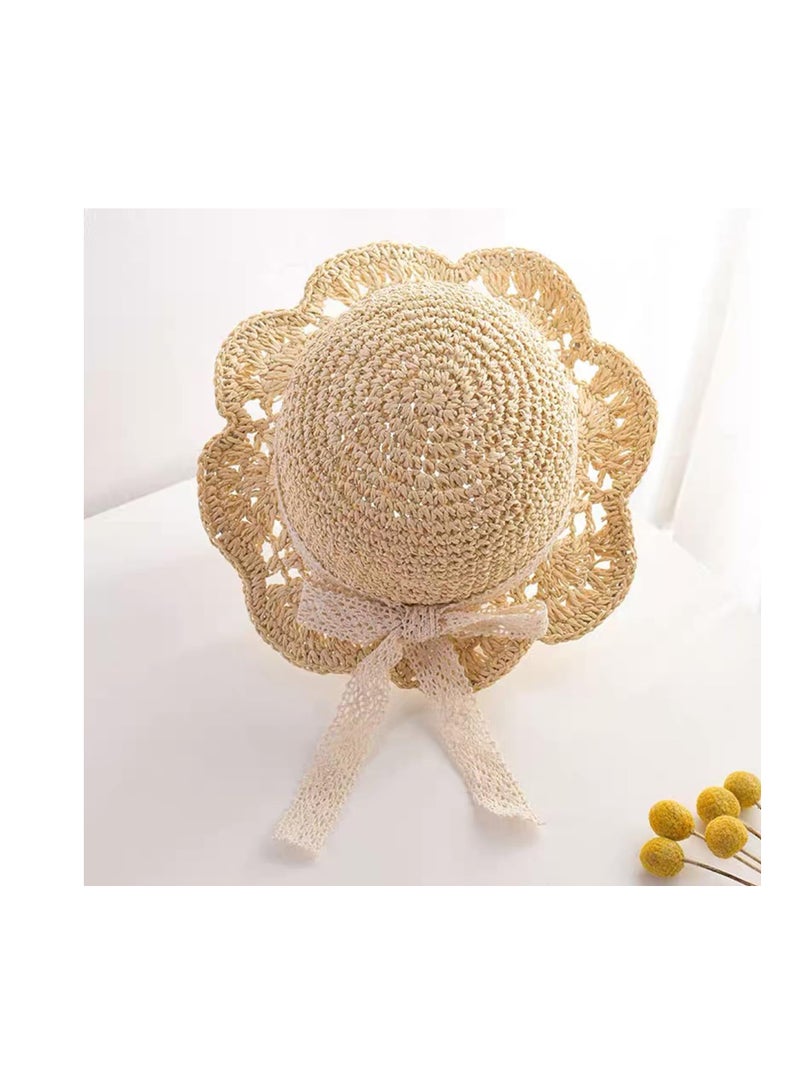 Baby Sun Hat, Baby Straw Hat, Baby Girl Straw Hat, Baby Girl Sun Hat, Toddler Summer Sun Cap with Bow, Baby Beach Hat, Foldable Beach Sun Protection Hats for 2-6 Years, Beige