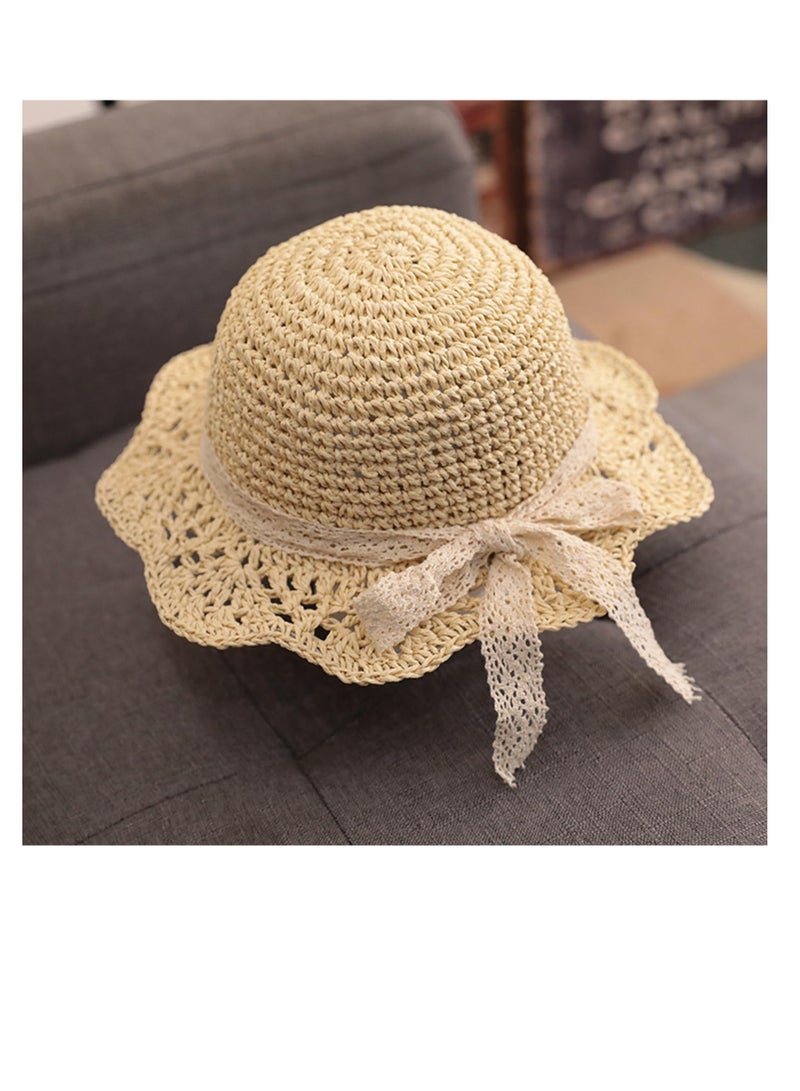Baby Sun Hat, Baby Straw Hat, Baby Girl Straw Hat, Baby Girl Sun Hat, Toddler Summer Sun Cap with Bow, Baby Beach Hat, Foldable Beach Sun Protection Hats for 2-6 Years, Beige