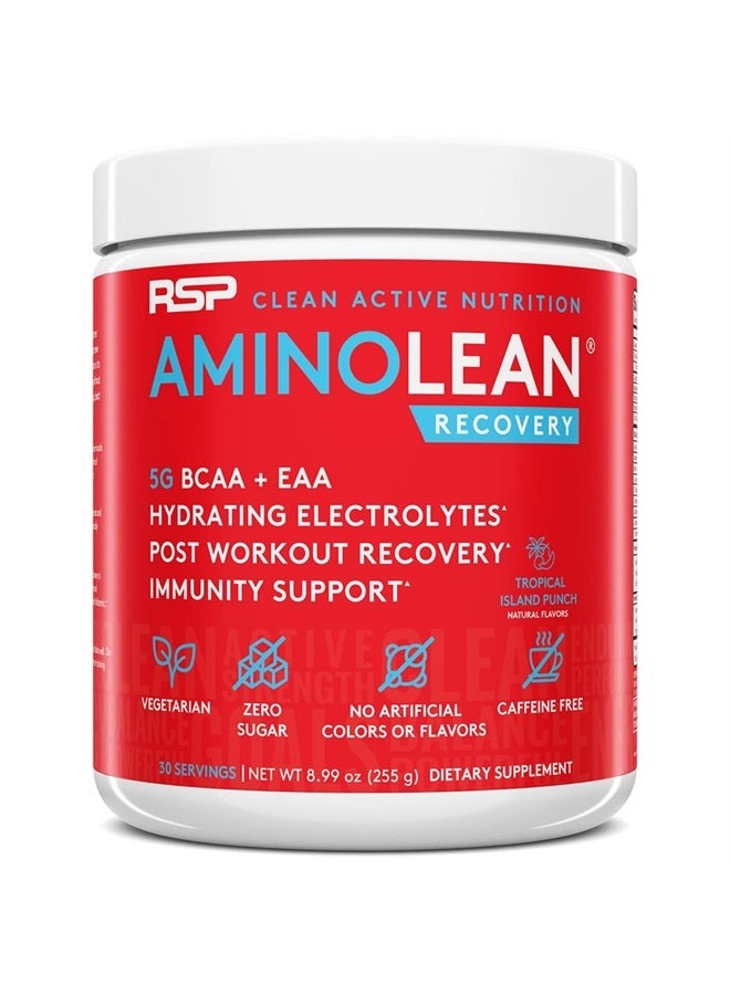 RSP AminoLean Recovery - Post Workout BCAAs Amino Acids Supplement + Electrolytes, BCAAs and EAAs for Hydration Boost, Immunity Support - Muscle Recovery Drink, Vegan Aminos, Tropical Punch