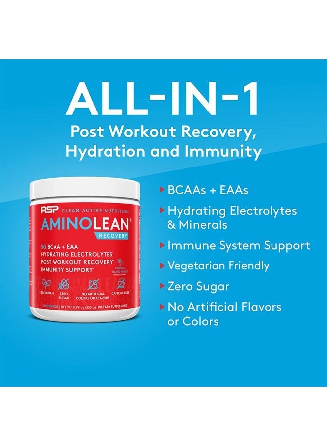 RSP AminoLean Recovery - Post Workout BCAAs Amino Acids Supplement + Electrolytes, BCAAs and EAAs for Hydration Boost, Immunity Support - Muscle Recovery Drink, Vegan Aminos, Tropical Punch