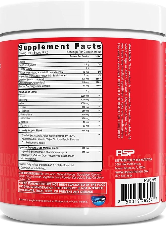 RSP AminoLean Recovery - Post Workout BCAAs Amino Acids Supplement + Electrolytes, BCAAs and EAAs for Hydration Boost, Immunity Support - Muscle Recovery Drink, Vegan Aminos, Tropical Punch