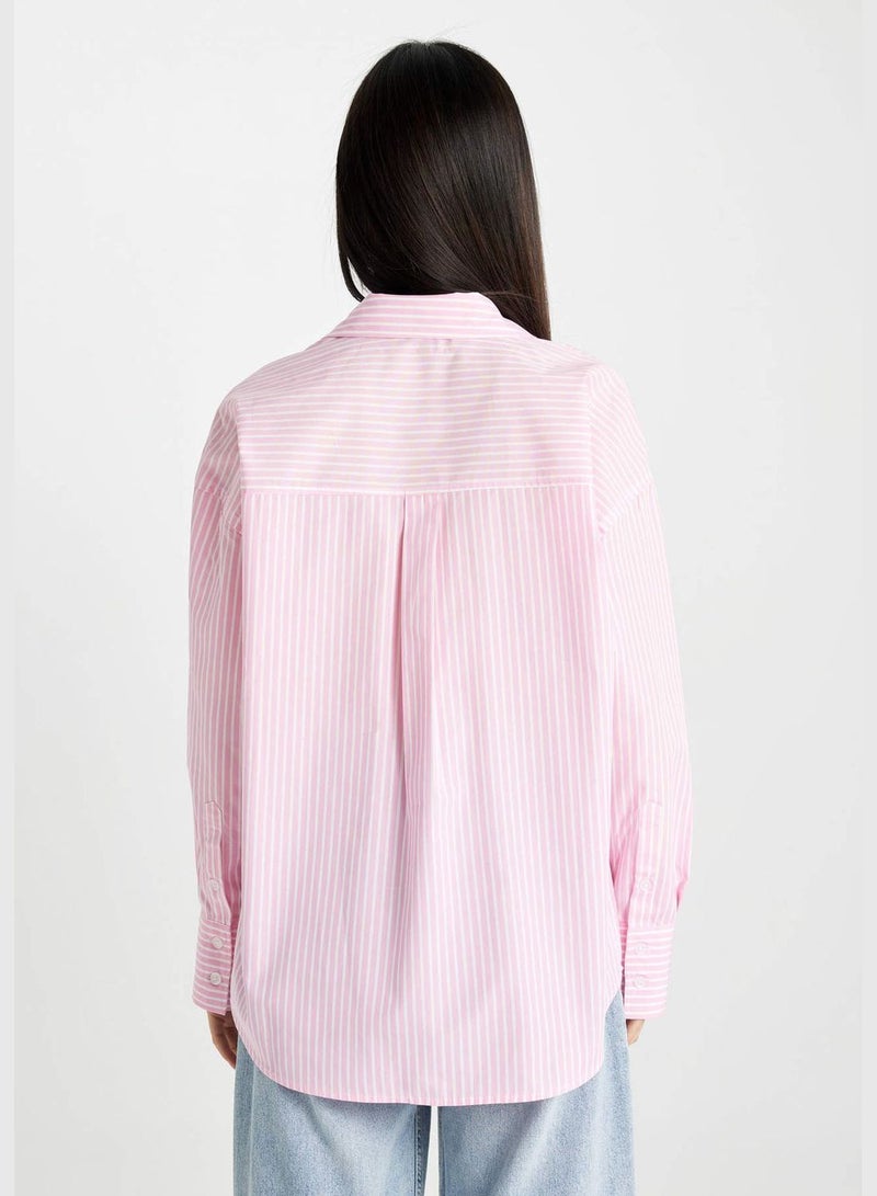 Crop Shirt Collar Poplin Long Sleeve Shirt