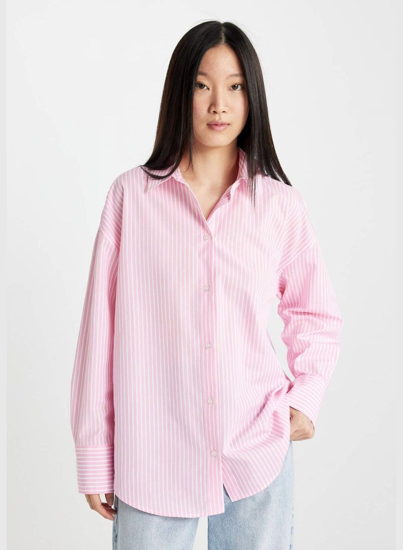 Crop Shirt Collar Poplin Long Sleeve Shirt