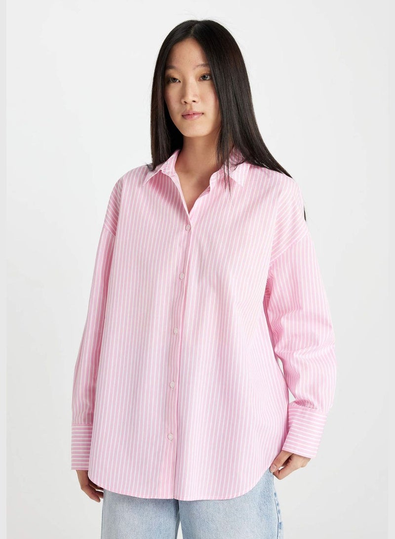 Crop Shirt Collar Poplin Long Sleeve Shirt