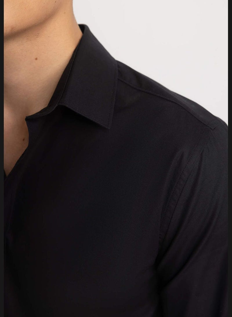 Slim Fit Italian Neck Long Sleeve Shirt