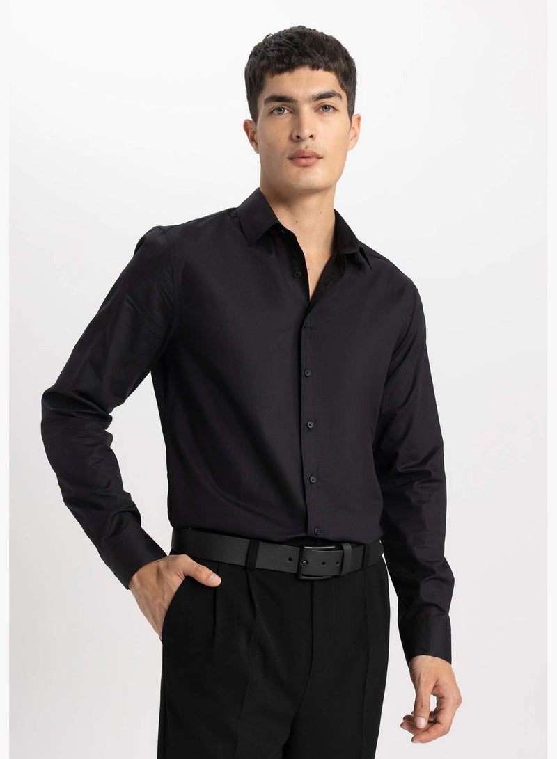 Slim Fit Italian Neck Long Sleeve Shirt