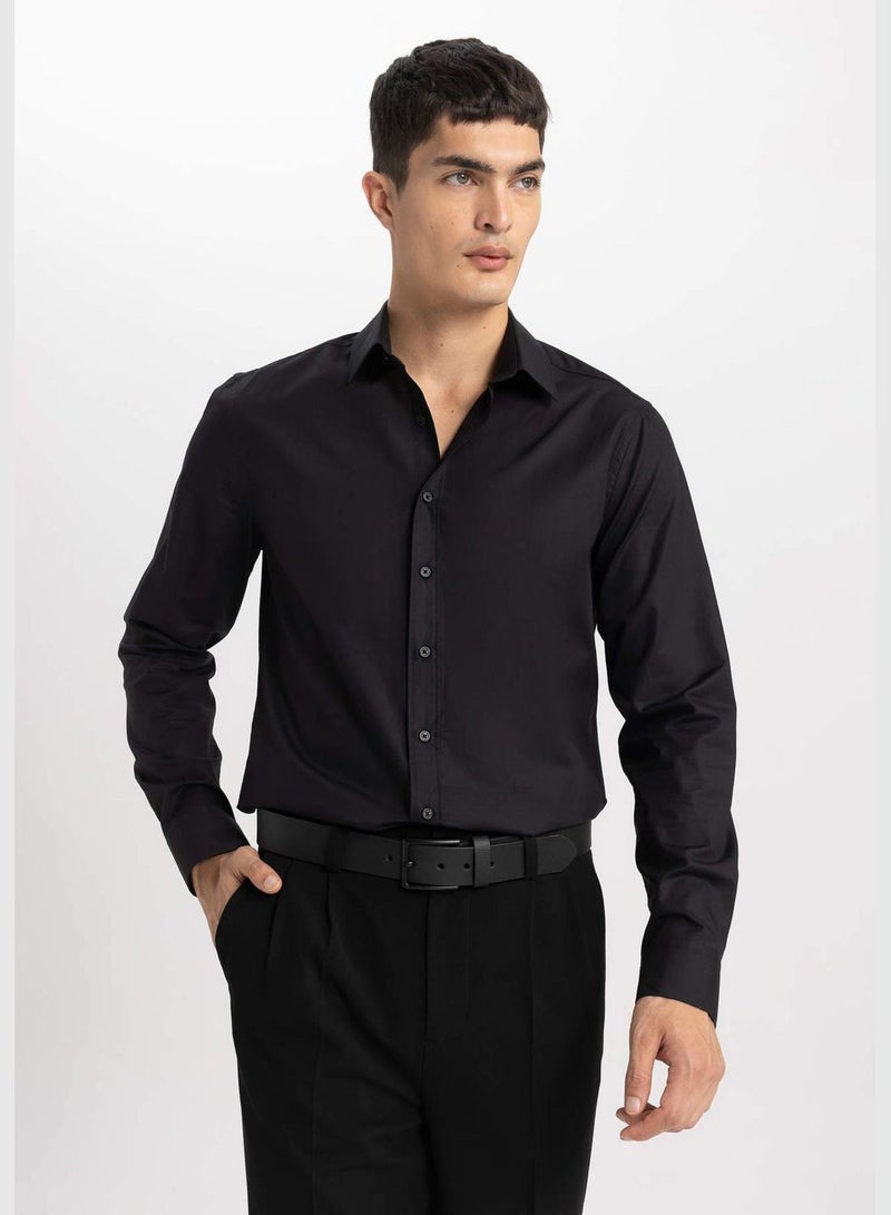 Slim Fit Italian Neck Long Sleeve Shirt