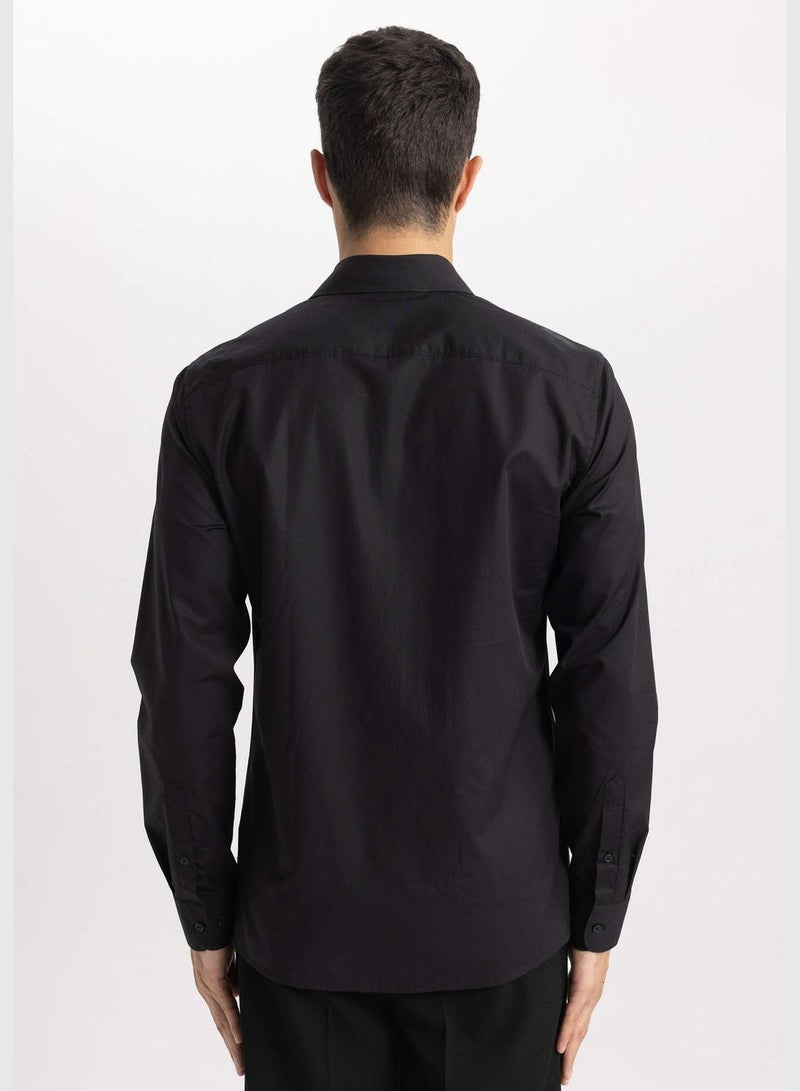 Slim Fit Italian Neck Long Sleeve Shirt