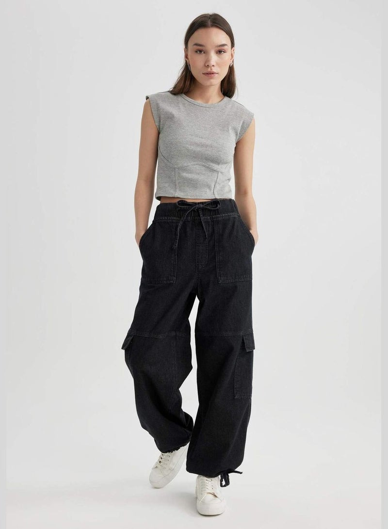 Woman Denim Trousers Cargo Jogger