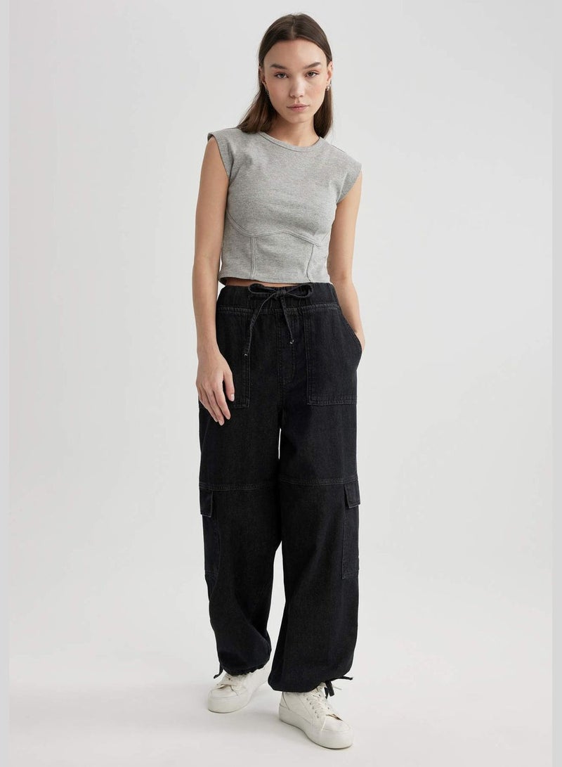 Woman Denim Trousers Cargo Jogger