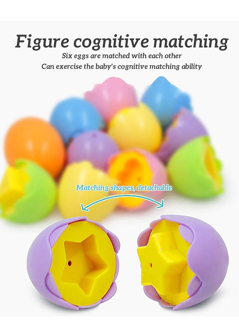 Color Shape Matching Eggs Set, Educational Toy with Blue Egg Holder, Early Learning Shapes Sorting Recognition Skills - Sorting Puzzle for Kid, Baby, Toddler, Boy, Girl, Birthday Gift (6 Eggs)