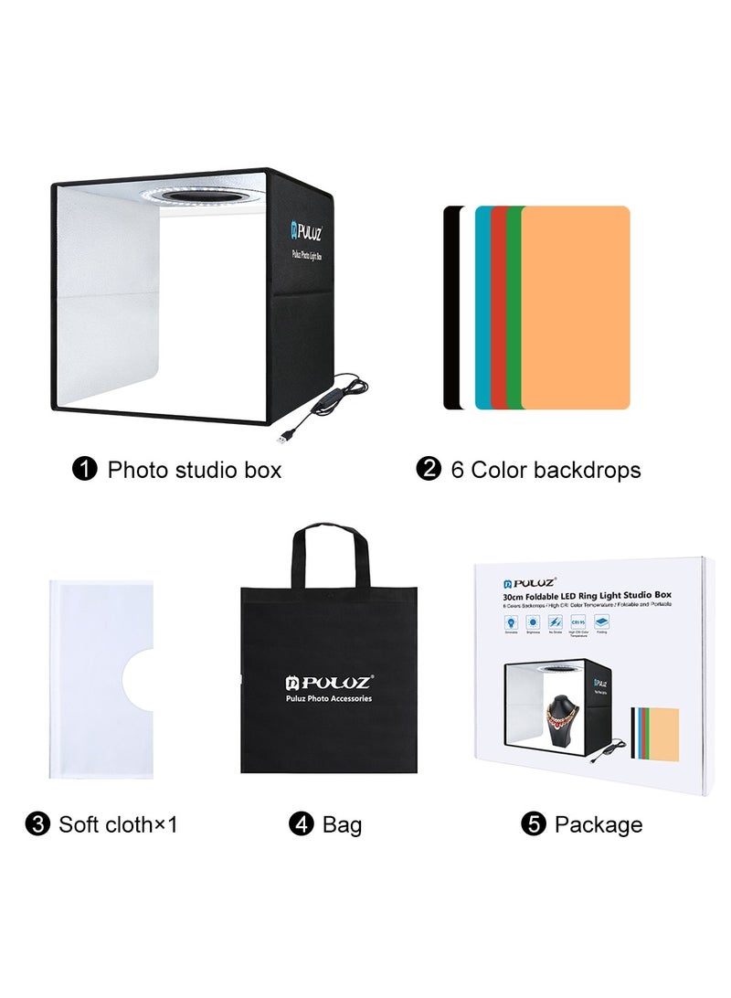 11.8 Inch/30cm  Portable  Photo Lighting Studio Light Box Shooting Tent Box Kit 30cm  Ring Light with 6 Colors Backdrops (Black, White, Yellow, Red, Green, Blue)