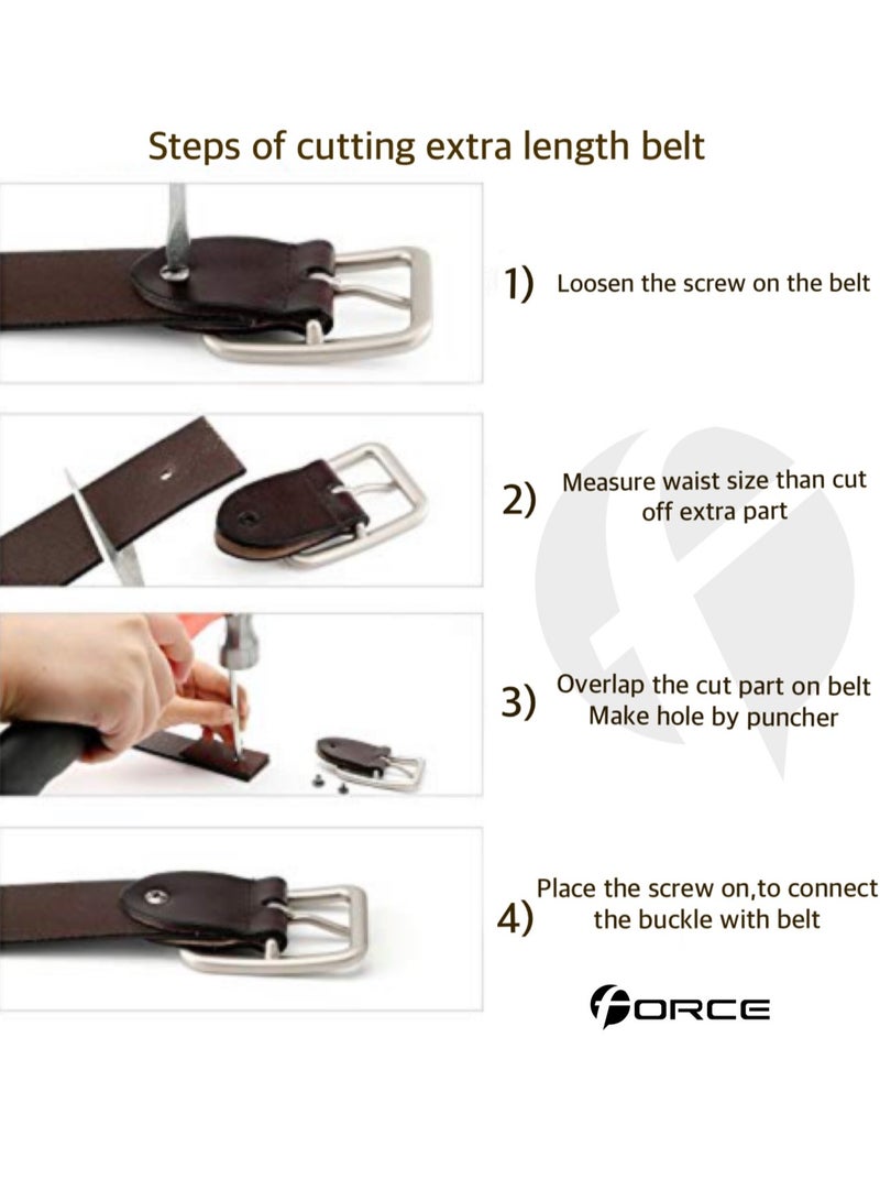 FORCE® Genuine Leather Belt Men in the GIFT BOX; Classic Jean Belt 40MM; Belts for men Casual KQ Pin Buckle