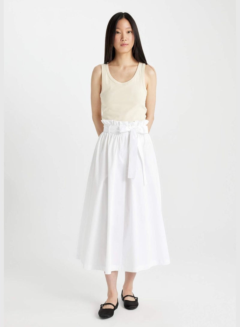 A Cut Poplin Normal Waist Midi Skirt