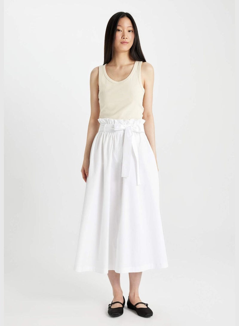 A Cut Poplin Normal Waist Midi Skirt